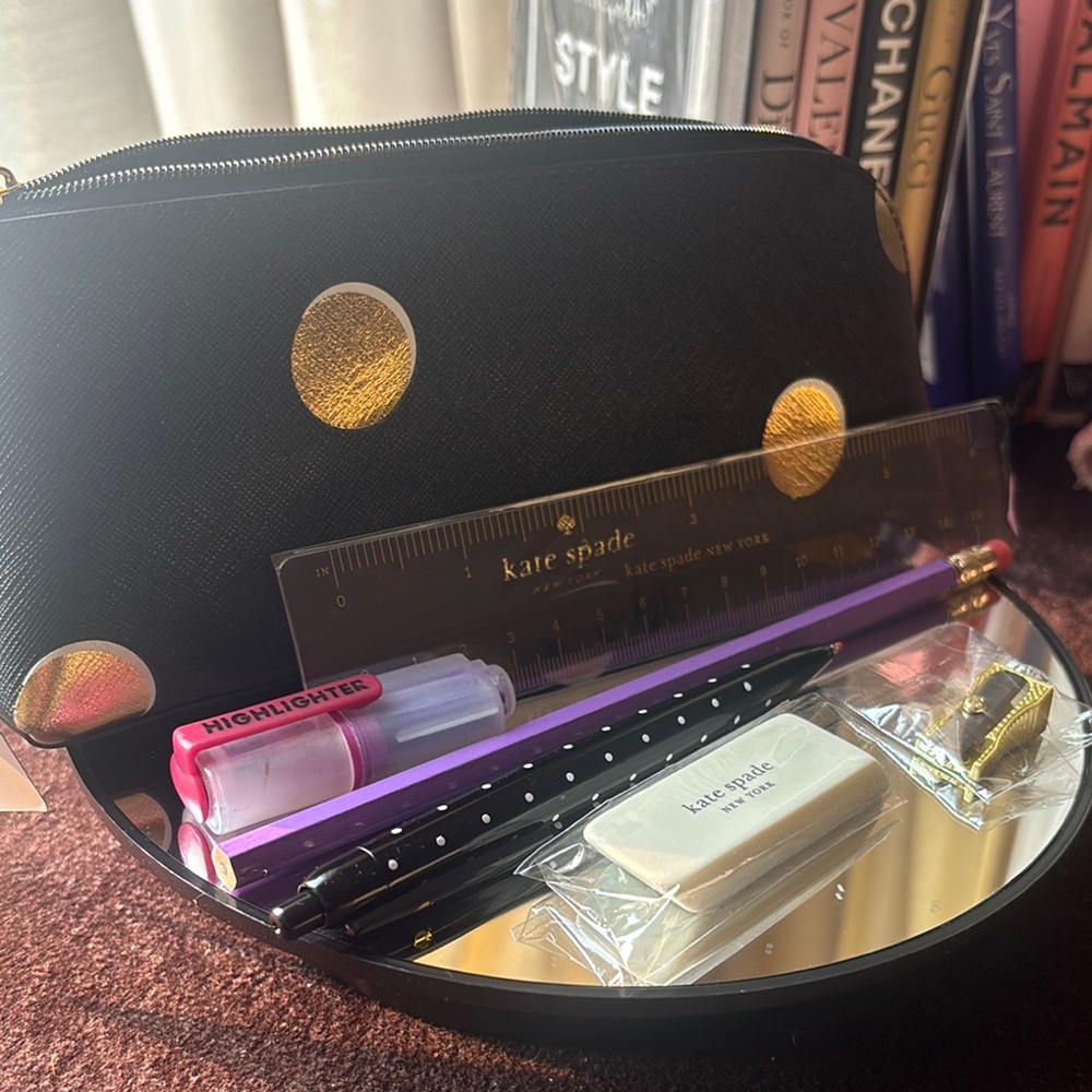 Kate Spade Black and Gold Dot Pencil Case